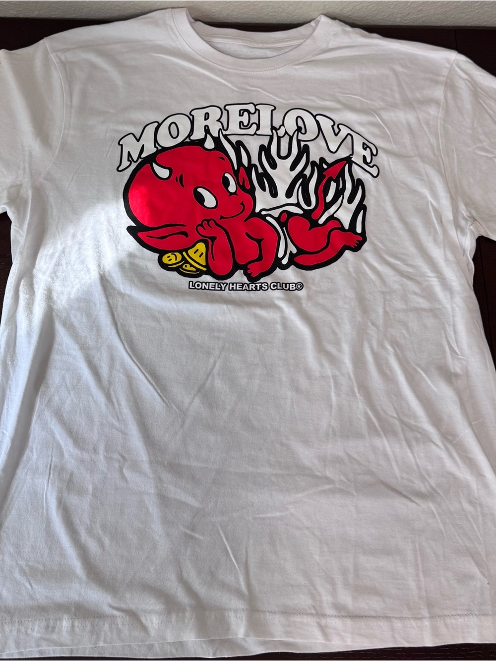 Lonely Hearts Club Kids White TâShirt with Red Devil Graphic